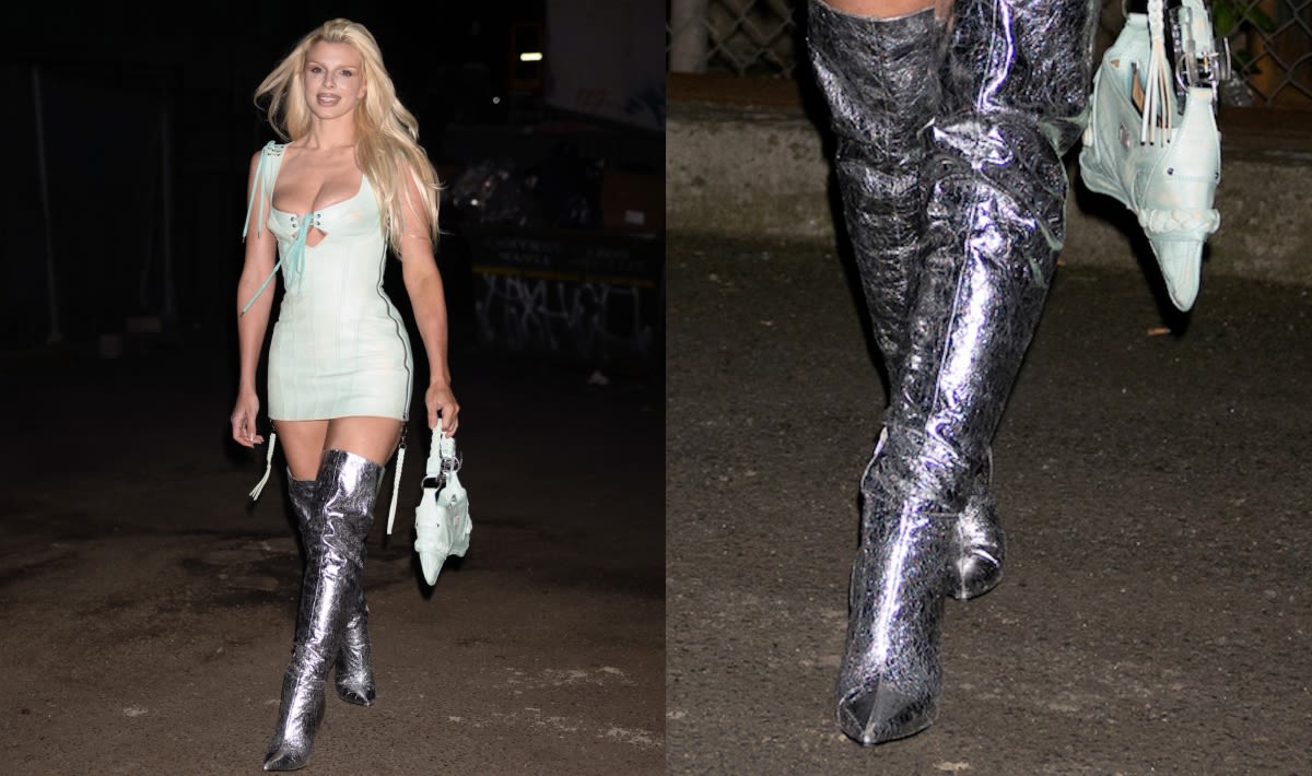 Julia Fox Wears Thigh-High Silver Shoes to Debut Music Video in New York City