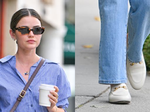 Lucy Hale Slips Into Pretty Little White Gucci Mule Shoes