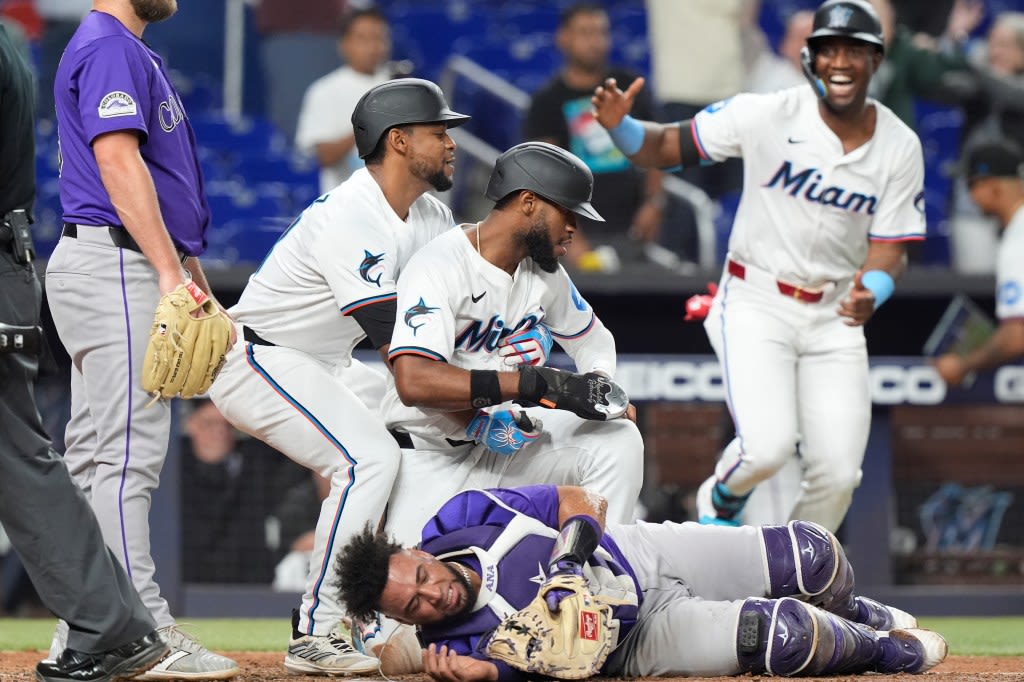 Reeling Rockies suffer epic collapse, lose 7-6 to Marlins in 10 innings