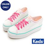 Keds TRIPLE UP 小心機撞色厚底帆布鞋-白/桃红