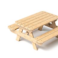 Made of wood, usually pine or cedar Seats attached to the table Can be stained or painted Durable and long-lasting
