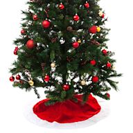 Decorative fabric or material placed around the base of a Christmas tree. Intended to cover the tree stand and create a cohesive holiday look. Available in various designs, matching the overall holiday decor theme.