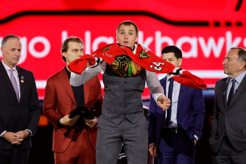 Chicago Blackhawks select Artyom Levshunov, a defenseman from Michigan State, with the No. 2 pick in the NHL draft