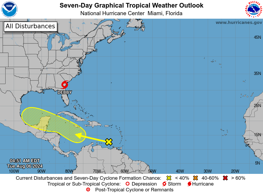 Tropical Storm Debby could bring more rain to Florida. Tropical wave moves into Caribbean