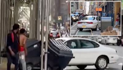 Driver plows car onto NYC sidewalk, chases down pedestrian in wild road-rage incident: video