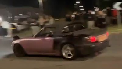 Shocking moment boy racer smashes into pedestrian at car meet