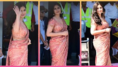 Katrina Kaif wears Tarun Tahiliani Kashida Paisley saree to Mumbai airport and it screams 'Tumhe koi haq nahi banta ki tum itni khoobsurat lago'