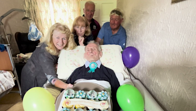 Martin McEvilly celebrating his 108th birthday in Rosscahill, Co. Galway