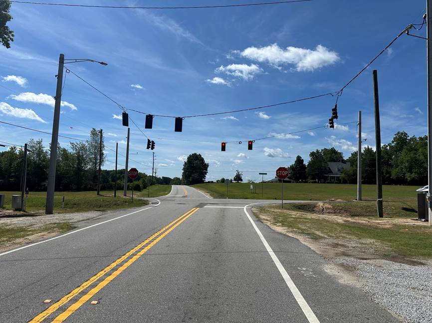 Newly installed traffic signal at intersection of Harlem Grovetown Rd. at Old Louisville Rd.