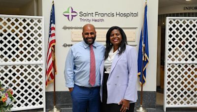 New Saint Francis Hospital President Valerie Powell-Stafford is formally welcomed