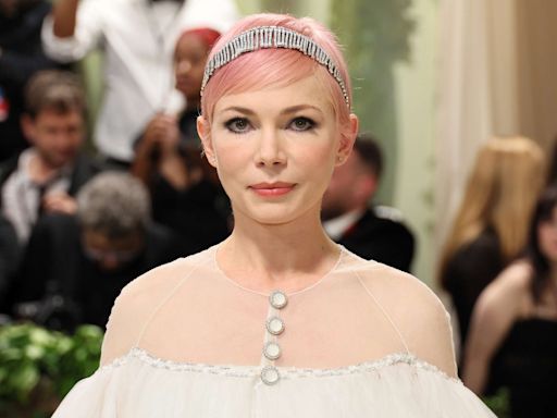 Michelle Williams Sports Cotton-Candy Pink Hair at the 2024 Met Gala