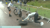 Cycling mechanic goes flying in rain-drenched women's time trial at Olympics