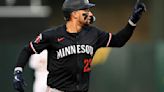 Royce Lewis of the Minnesota Twins celebrates his home run against the Oakland Athletics in the sixth inning at Oakland Coliseum on Friday, June 21, 2024, in Oakland, California.