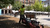 Se adelanta la resiembra en la Plaza del Castillo para recuperar las zonas verdes tras los Sanfermines