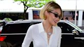 Gigi Hadid Serves Rich-Mom Energy in a Flowing Shirtdress and Mesh Pumps