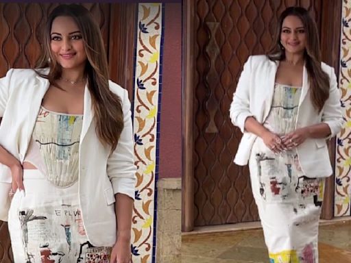 New bride Sonakshi Sinha takes fashion risks as she styles a white blazer with quirky two-piece outfit