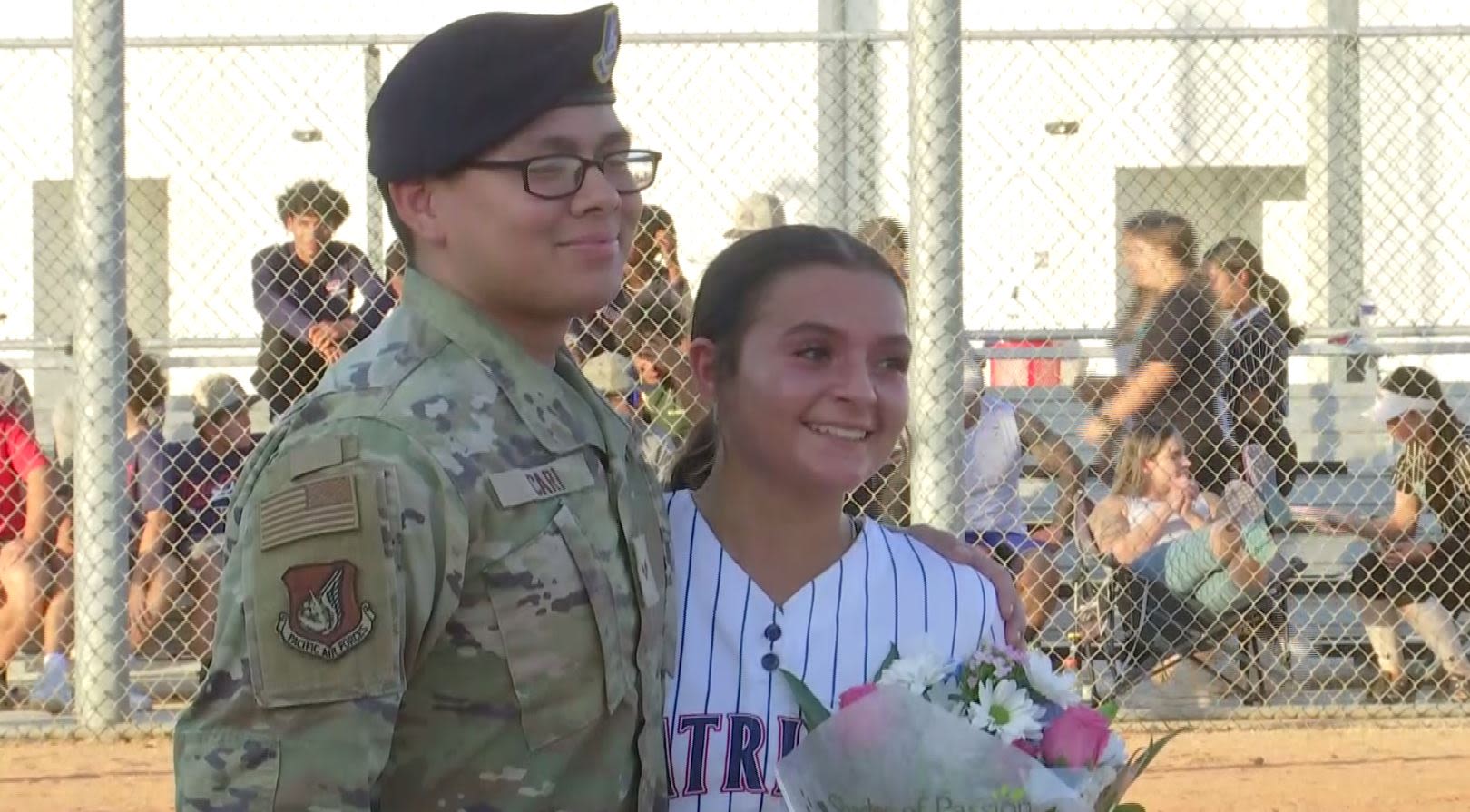 Senior Airman surprises cousin on Aubrey Rogers softball senior night