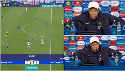 Kylian Mbappe's reaction when told England were 1-0 down to Slovakia with 5 minutes to go