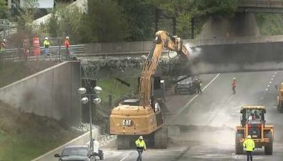 Traffic snarled as workers begin removing I-95 overpass burned in Conn. fuel truck inferno