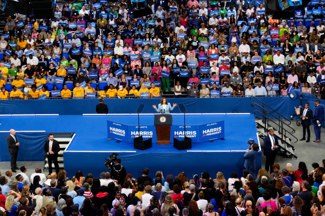 Dueling Harris and Trump rallies in the same Atlanta arena showcase America’s deep divides