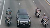 Visuals: Law enforcement procession in St. Lucie County leading Trooper Fink's hearse to funeral home