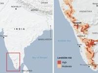 Map of India showing landslide assessment in the state of Kerala, according to NASA's Global Landslide Nowcast