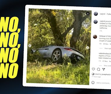 Ouch! Porsche Carrera GT Flies Off The Road Crashing Into Tree