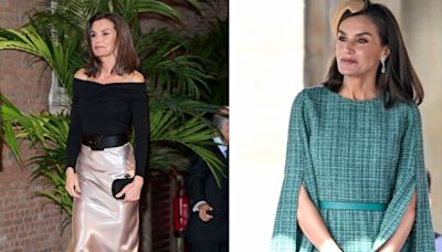 Letizia looks sensational in satin skirt and chic two-piece in Netherlands visit