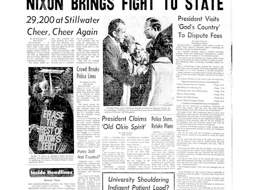 President Nixon was greeted both warmly and by boos when he arrived in Oklahoma in 1974.