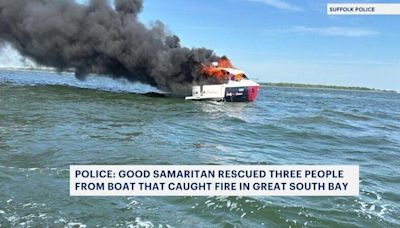 Police: Good Samaritan rescues 3 people from boat fire in Great South Bay