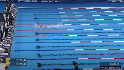 Katie Ledecky won the 1500m by so much that nobody else was in the TV frame