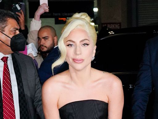 Lady Gaga Is Radiant As a Bridesmaid in a Luminous Pleated Champagne Gown