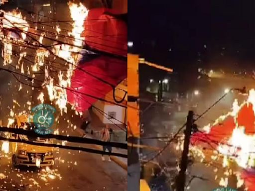 [Video] susto en Medellín por caída de globo cargado con pólvora sobre cables de la luz