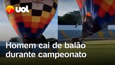 Vídeo mostra homem caindo de balão durante campeonato de balonismo no interior de SP; veja
