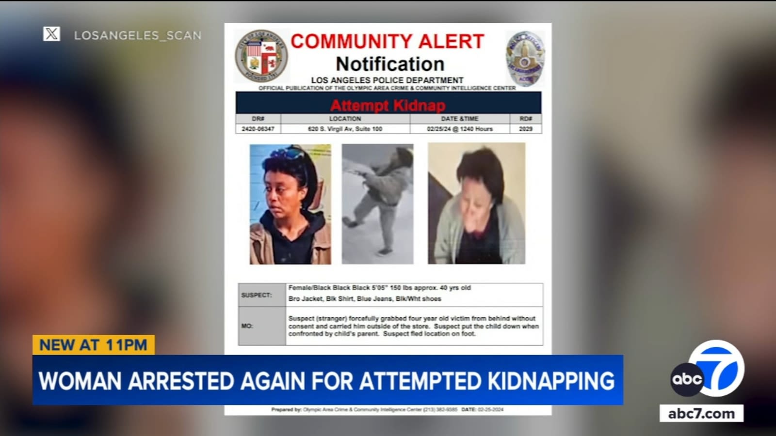 Woman arrested again for allegedly trying to kidnap children in Koreatown, police say