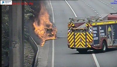 M4 traffic grinds to halt as car catches on fire