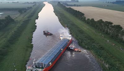 Cambridgeshire's answer to Ever Given? Cargo ship freed after getting stuck in Cambs river