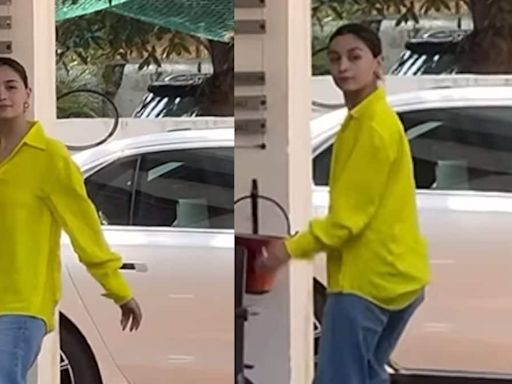 Alia Bhatt Shines The Brightest In An Oversized Neon Shirt And Flared Denim - News18