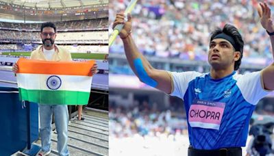 Abhishek Bachchan hugs Neeraj Chopra after his Silver Medal win at Paris Olympics