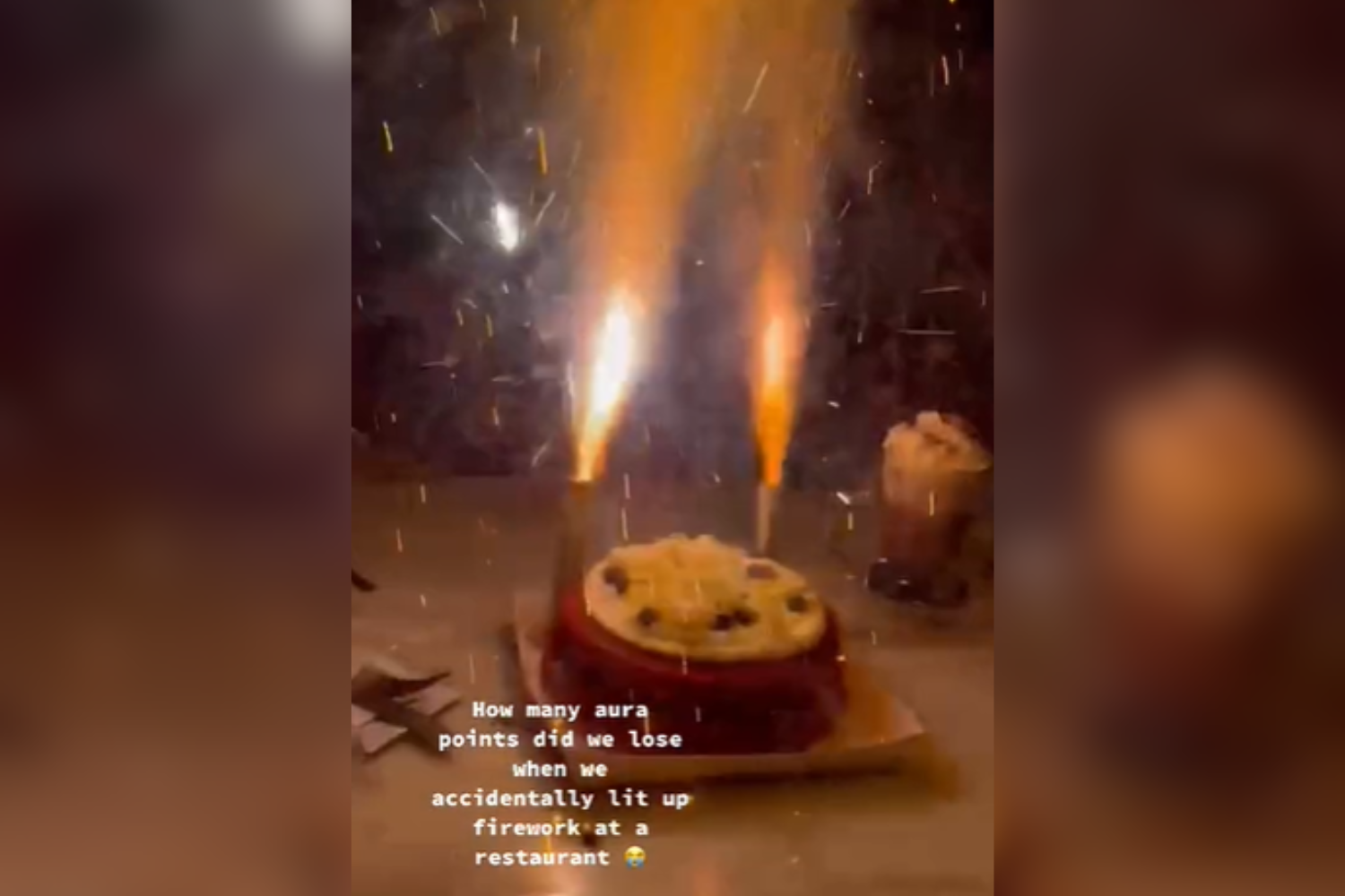 Friend lights what they think are birthday candles, then fireworks go off