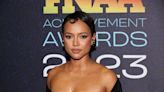 Karrueche Tran Serves Drama in Strappy Black Satin Pumps and Brandon Blackwood Dress at FN Achievement Awards 2023