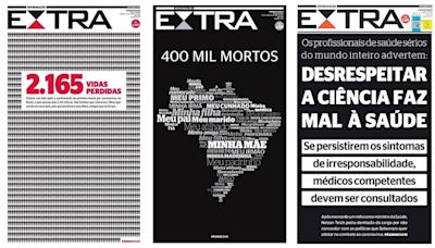 Capas do EXTRA que retrataram a dor da pandemia são selecionadas para a 14ª Bienal Brasileira de Design