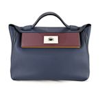 HERMES Kelly 24/24 29CM Togo Y刻牛皮手提/肩背包(AA深藍/銀釦)