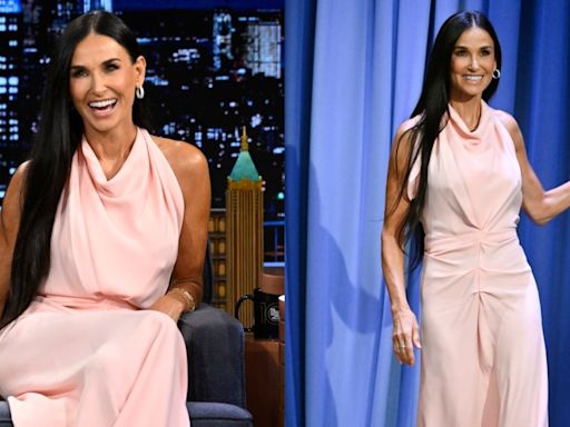 Demi Moore Blushes in Pink Victoria Beckham Dress for ‘Jimmy Fallon’ Appearance, Talks ‘The Substance’ and Doing Press...