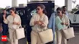 Watch: Kajol spotted at the airport heading out with mother Tanuja after celebrating 50th birthday | Hindi Movie News - Times of India