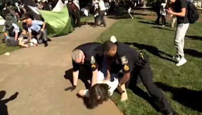 Professor charged with battery after she was ‘violently arrested’ in pro-Palestine protests on viral video