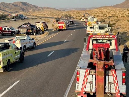 Hazmat cleanup of fiery wreck with ion batteries closes the 15 to Las Vegas, jamming area freeways