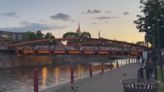 Fairport Lift Bridge lit up for Memorial Day