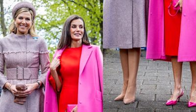 Queen Maxima of the Netherlands Dons Gianvito Rossi Pumps and Queen Letizia of Spain Pops in Hot Pink Slingbacks for Lab6 Event