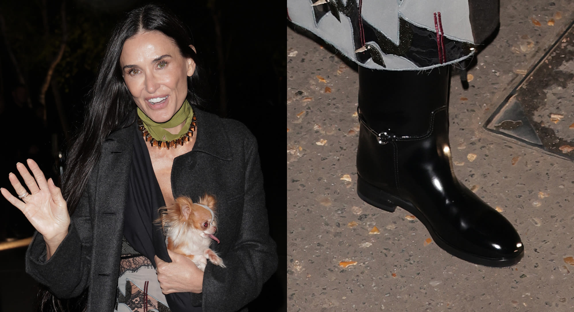 Demi Moore Shines With Patent Leather Riding Boots at Gucci’s Cruise 2025 Show